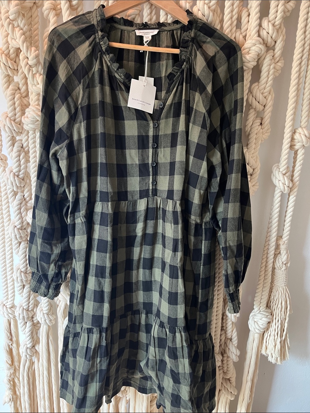beachlunchlounge Olive & Black Plaid Tiered Dress
